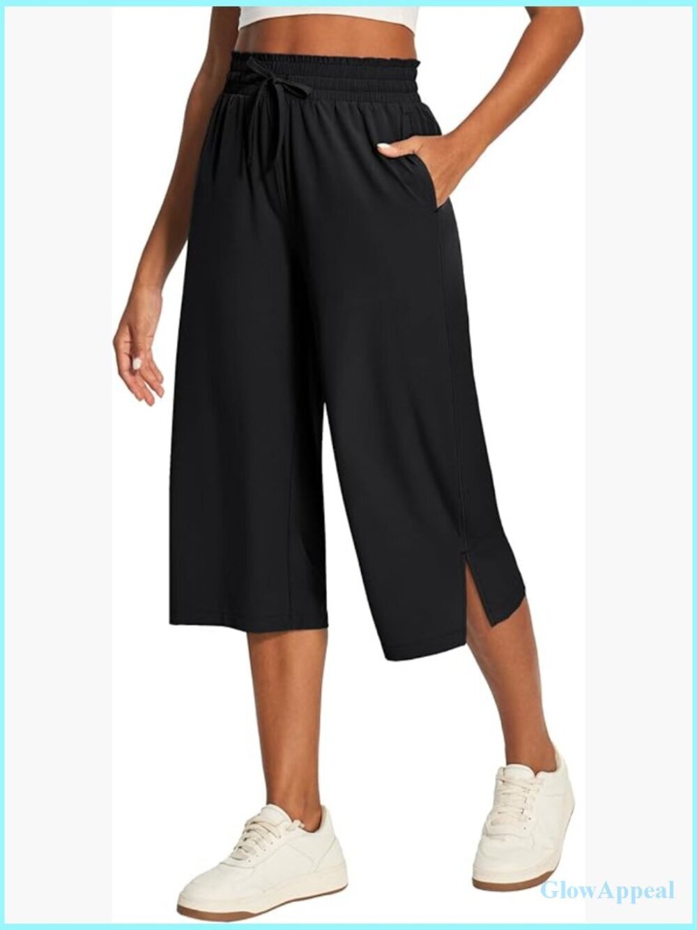 Capri Pants Women Quick Dry Wide Leg High Waisted Drawstring Gaucho Pants Casual